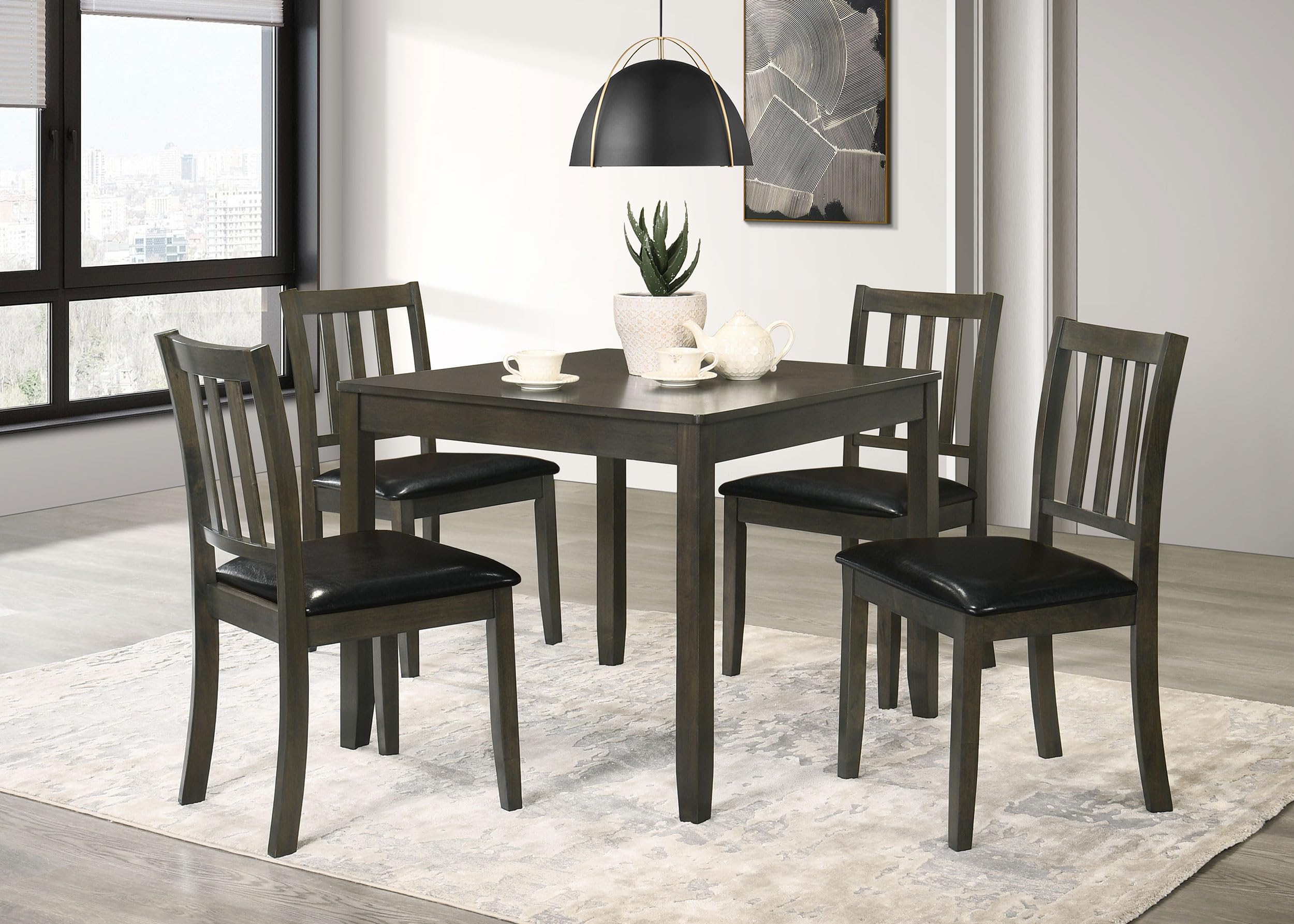 Coaster Home Furnishings Parkwood 5-Piece Dining Set with Square Table and Slat Back Side Chairs Charcoal Grey and Black