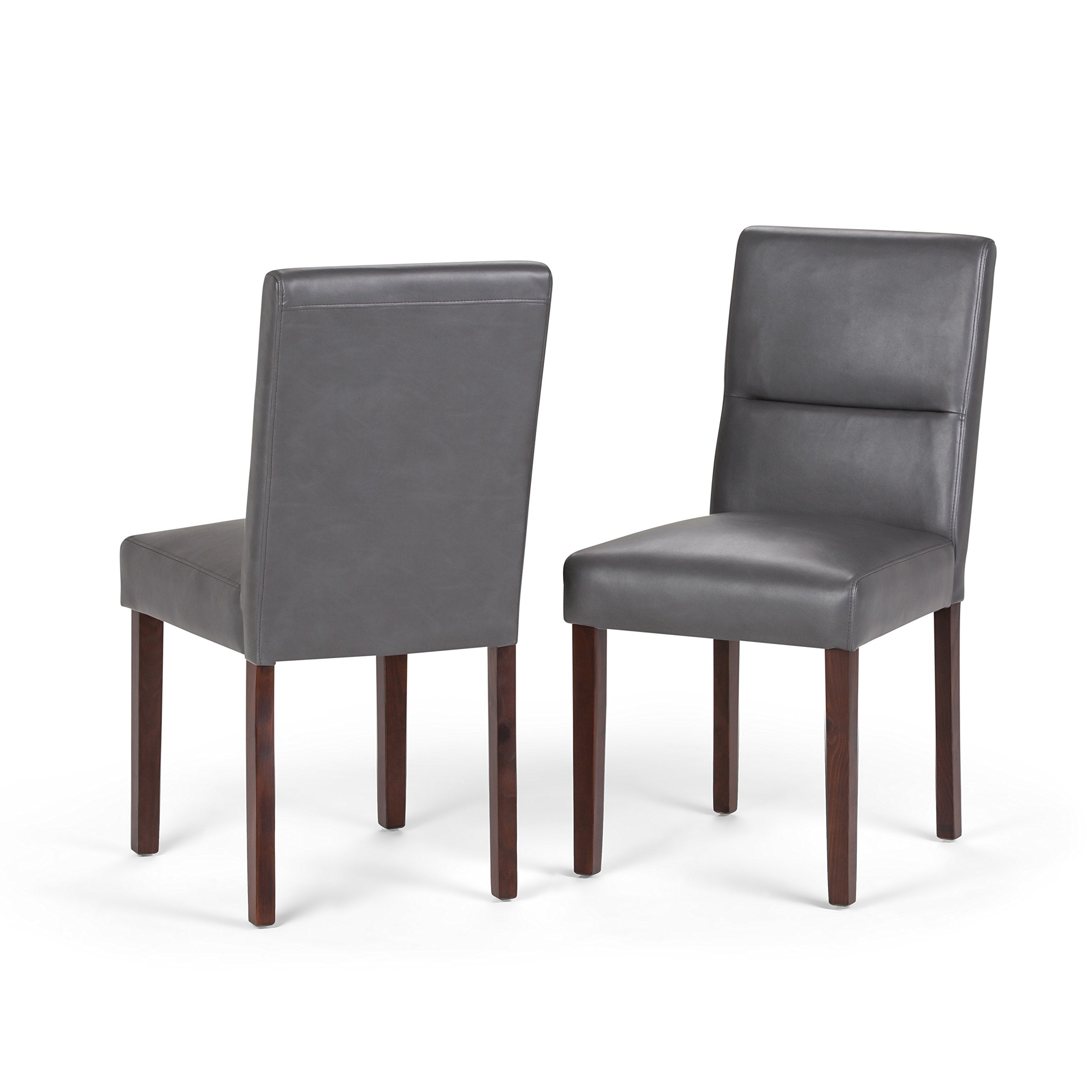SIMPLIHOME Ashford Dining Chairs - Upholstered Solid Hardwood and Vegan Leather Parsons Chair Set in Stone Grey, Contemporary Di