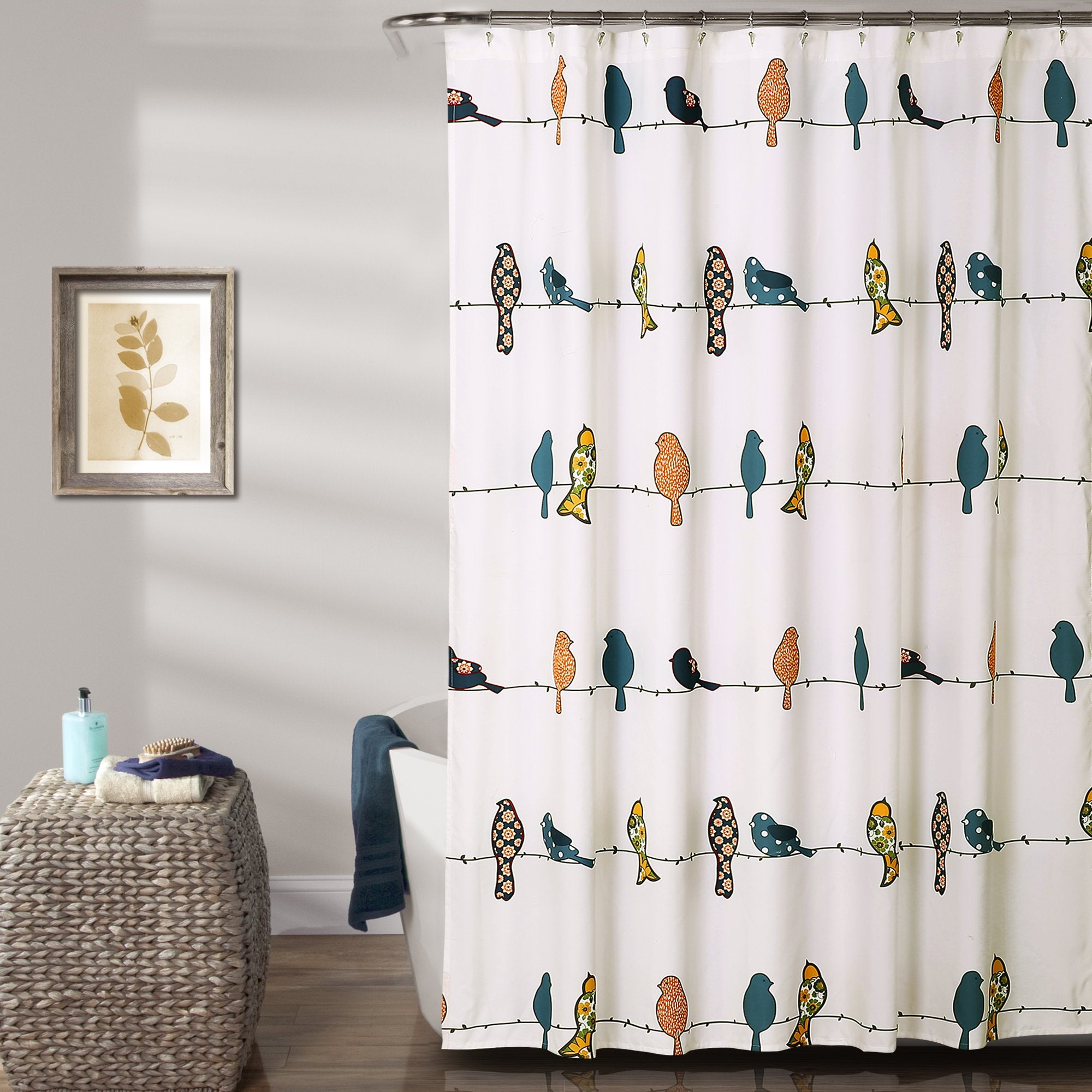 Lush Decor Rowley Birds Shower Curtain, 72    W X 72    L, Multi - Colorful Floral Bird Pattern - Whimsical & Playful Bird Showe