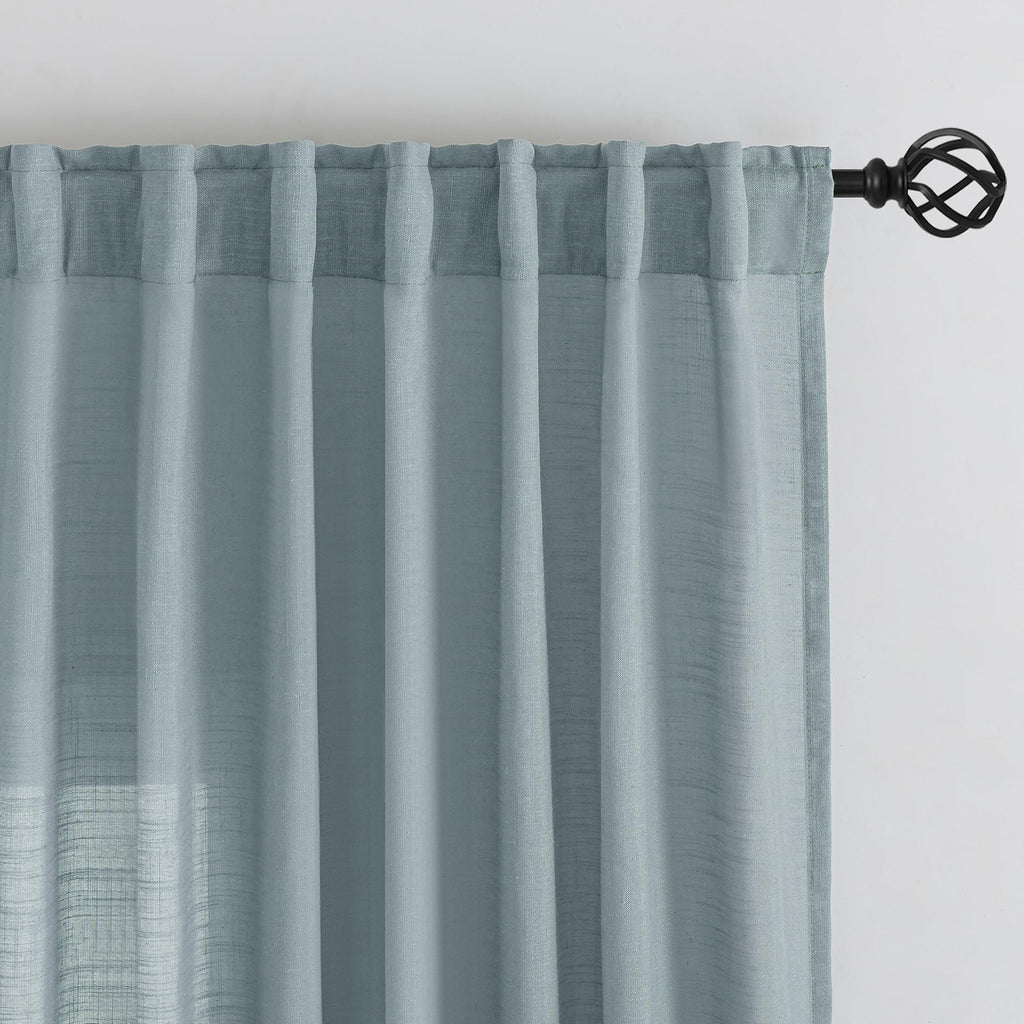 Donren Stone Blue Linen Back Tab Curtains 72 Inches Long 2 Panels Set For Guest Room - Modern Country Rod Pocket Semi Sheer Privacy Drapes Hooks Belt Pleated Light Filtering Playroom Curtains