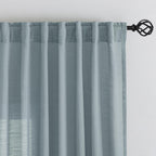 Donren Stone Blue Linen Back Tab Curtains 72 Inches Long 2 Panels Set For Guest Room - Modern Country Rod Pocket Semi Sheer Privacy Drapes Hooks Belt Pleated Light Filtering Playroom Curtains
