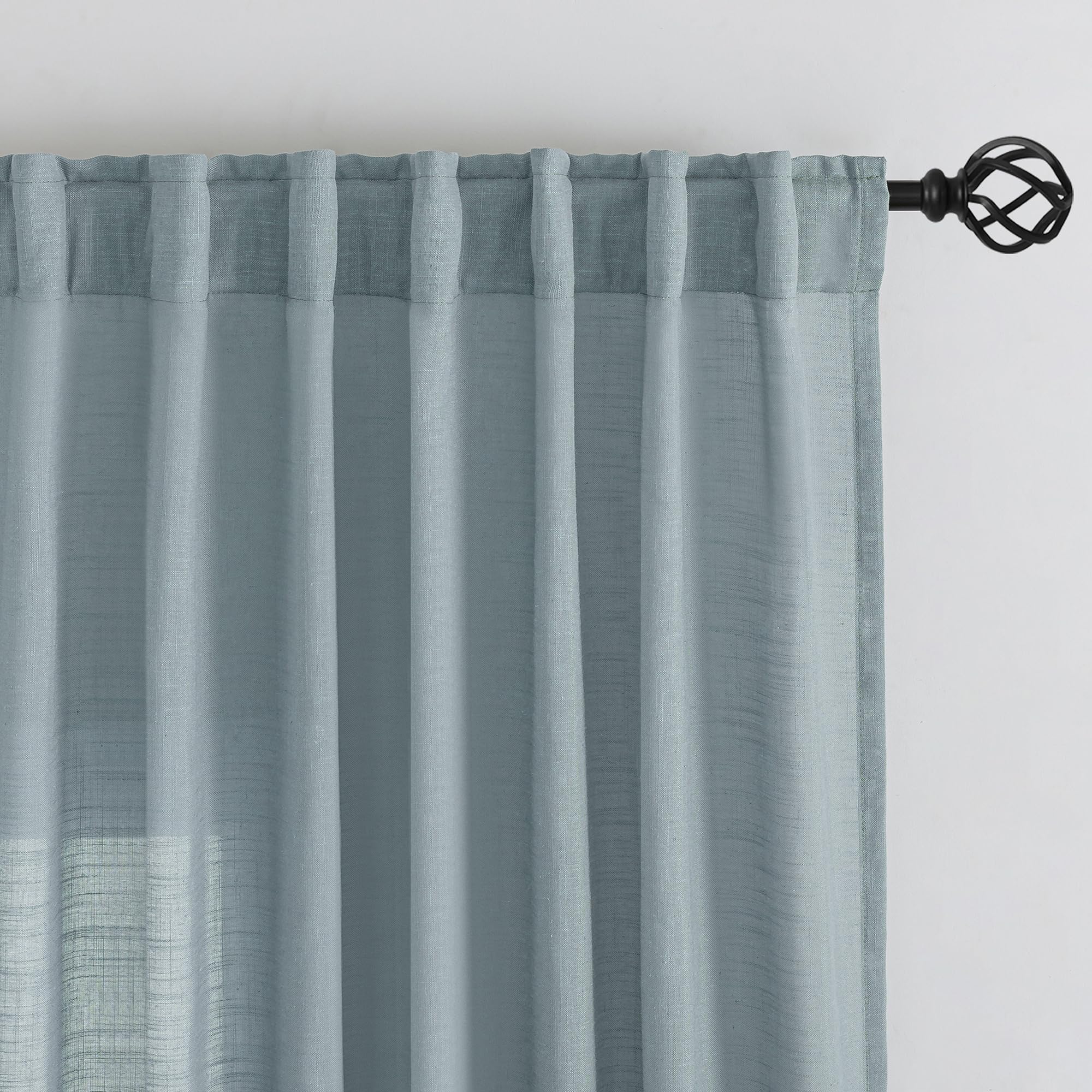 Donren Stone Blue Linen Back Tab Curtains 72 Inches Long 2 Panels Set For Guest Room - Modern Country Rod Pocket Semi Sheer Privacy Drapes Hooks Belt Pleated Light Filtering Playroom Curtains