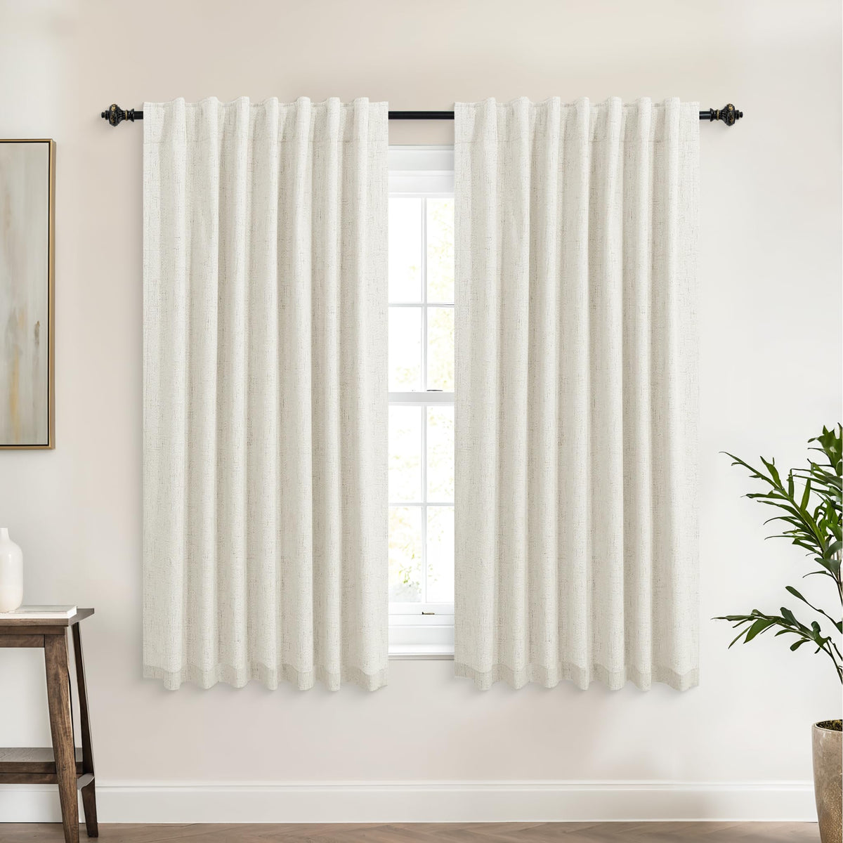 Koufall 54 Inch Long Black Out Short Curtains For Windows,Linen Textured Back Tab Room Darkening Blackout Curtains For Bedroom 5