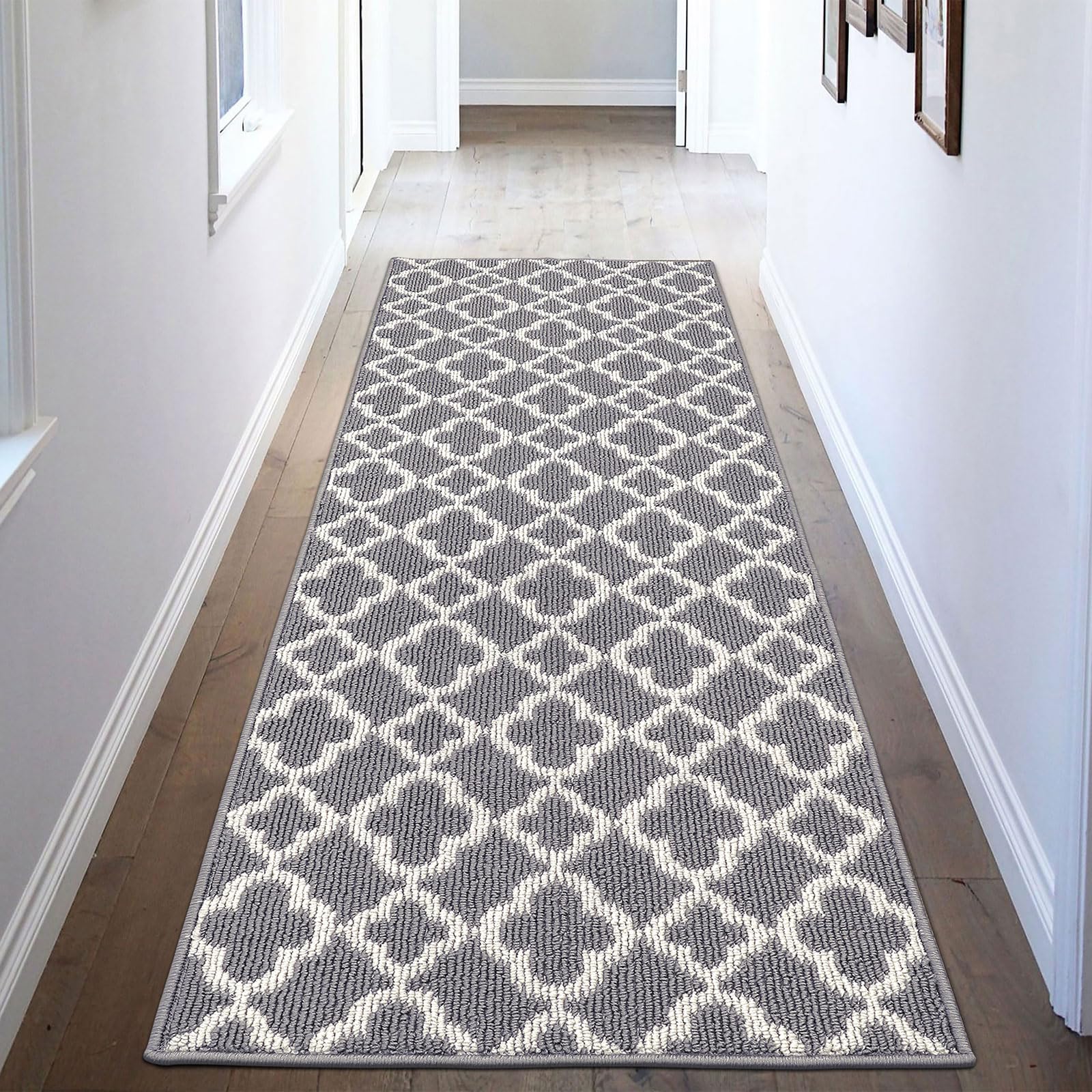 UArtlines Runner Rug for Hallway 2  6feet Non Slip Kitchen Floor Carpet Runners Grey Moroccan Trellis Machine Washable Area Rug