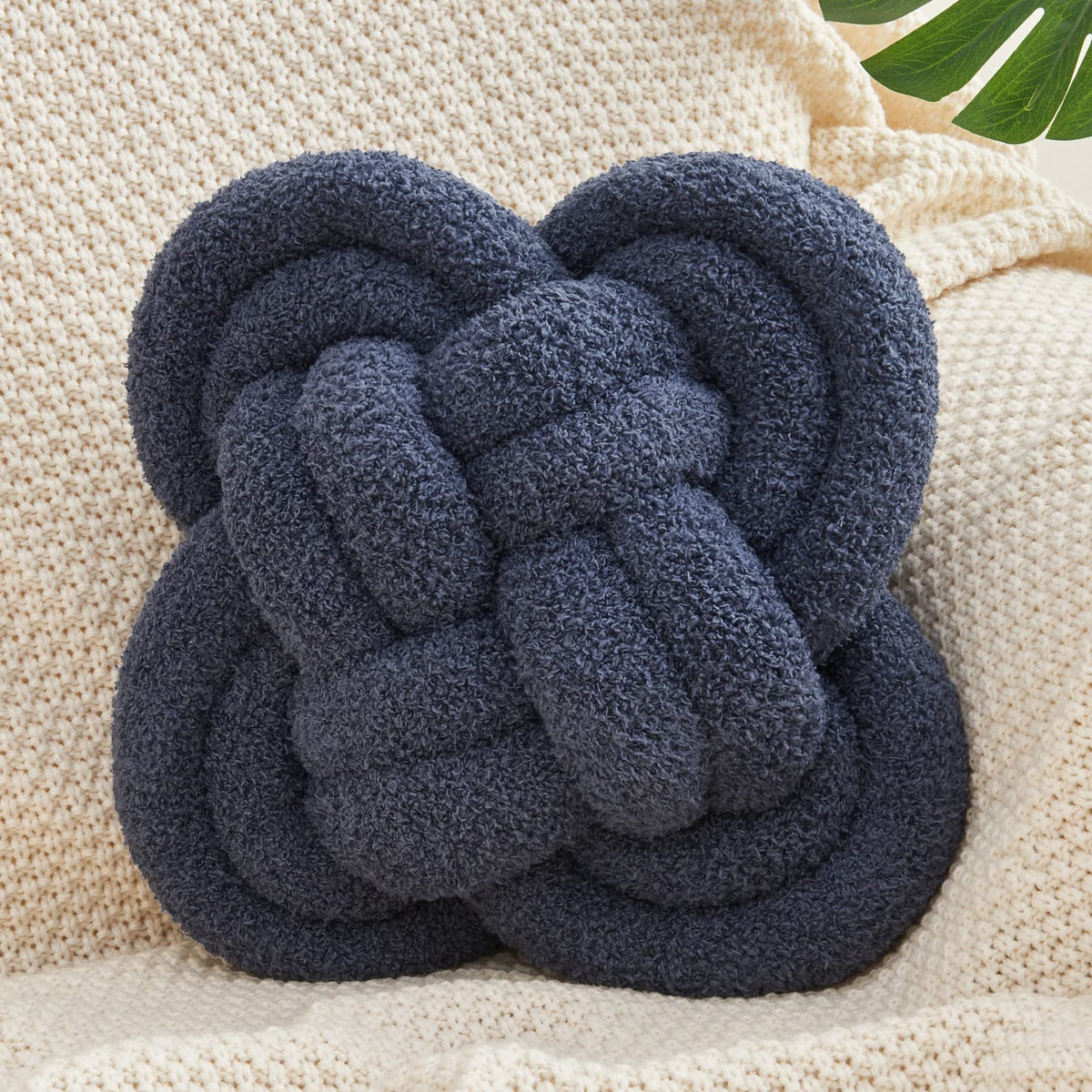 Xiashrk Knot Pillow Ball, 12' Soft Decorative Throw Pillows For Couch Bed, Navy Blue Knotted Plush Throw Pillow Handmade Square