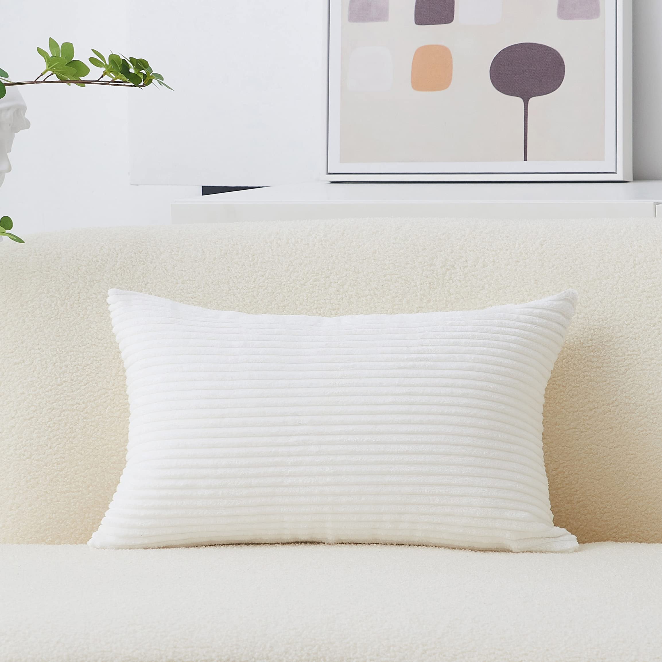 Home Brilliant White Lumbar Pillow Decor Decorative Striped Corduroy Solid Cushion Cover Throw Oblong Pillowcase For Sofa Kids T