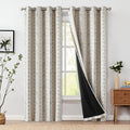 Jinchan 100% Blackout Boho Curtains 90 Inches Long For Bedroom Black On Beige Geometric Printed Grommet Top Room Darkening Therm