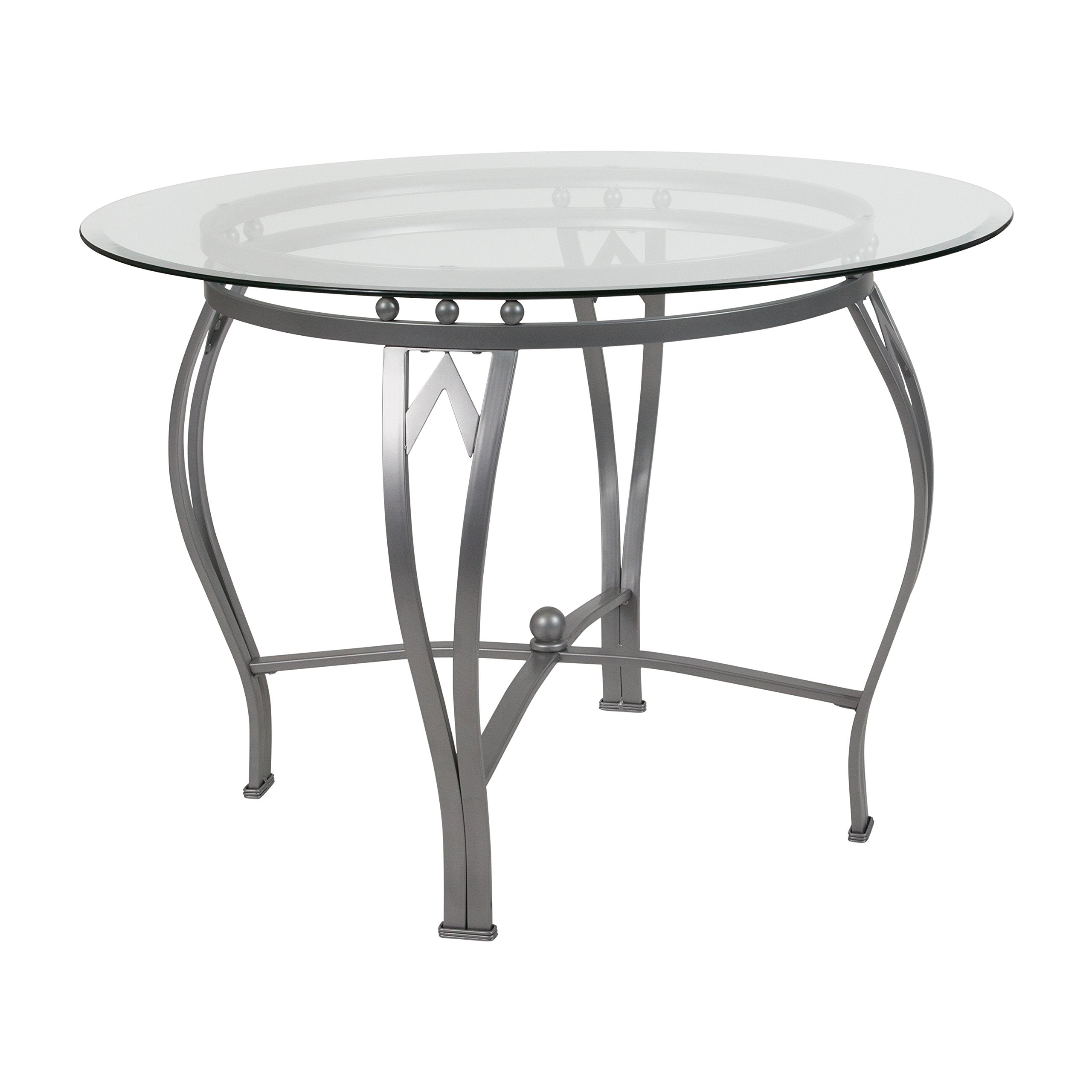 Flash Furniture Syracuse Round Glass Dining Table With Metal Frame, 42 In, Clear/Silver