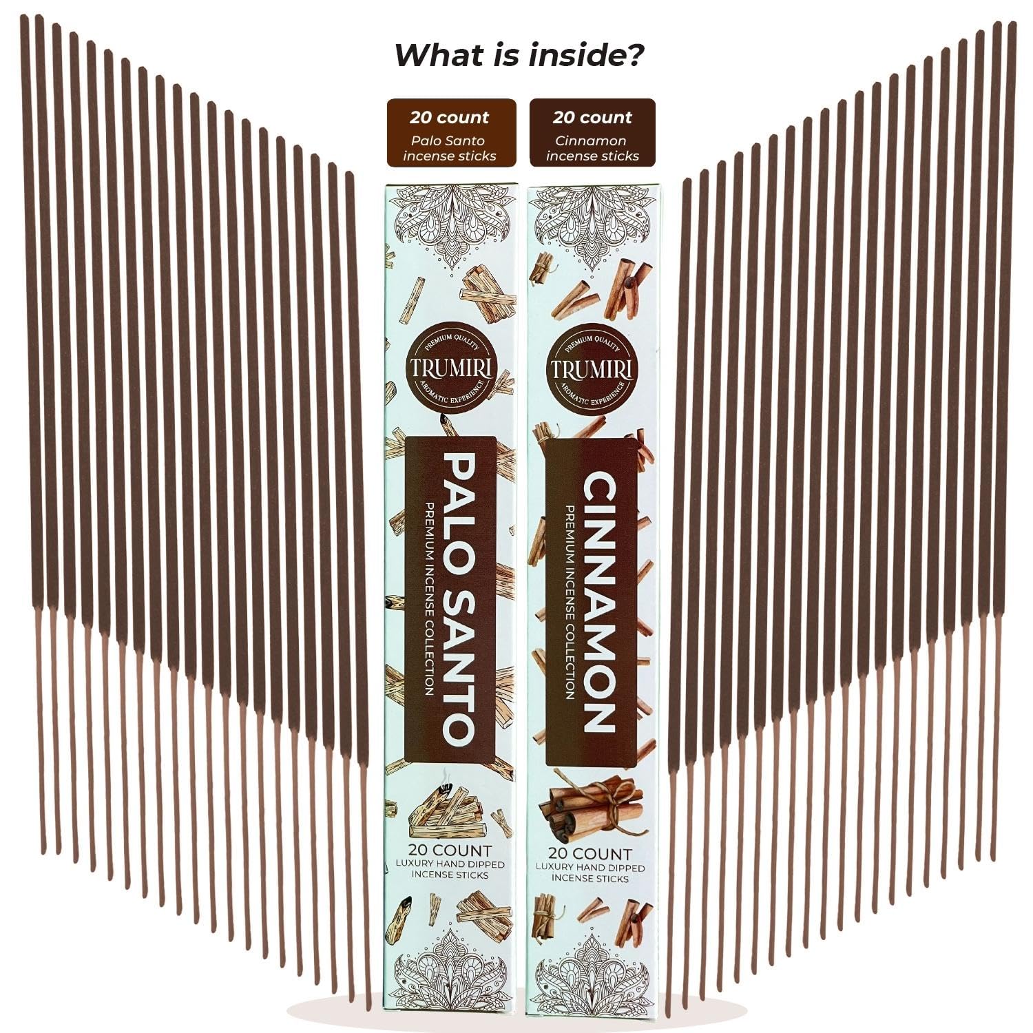 Trumiri Incense Sticks - Combo Pack Of 40 Insence-Sticks - 20 Palo Santo + 20 Cinnamon - Insenses - Insents - Incents - Inscense