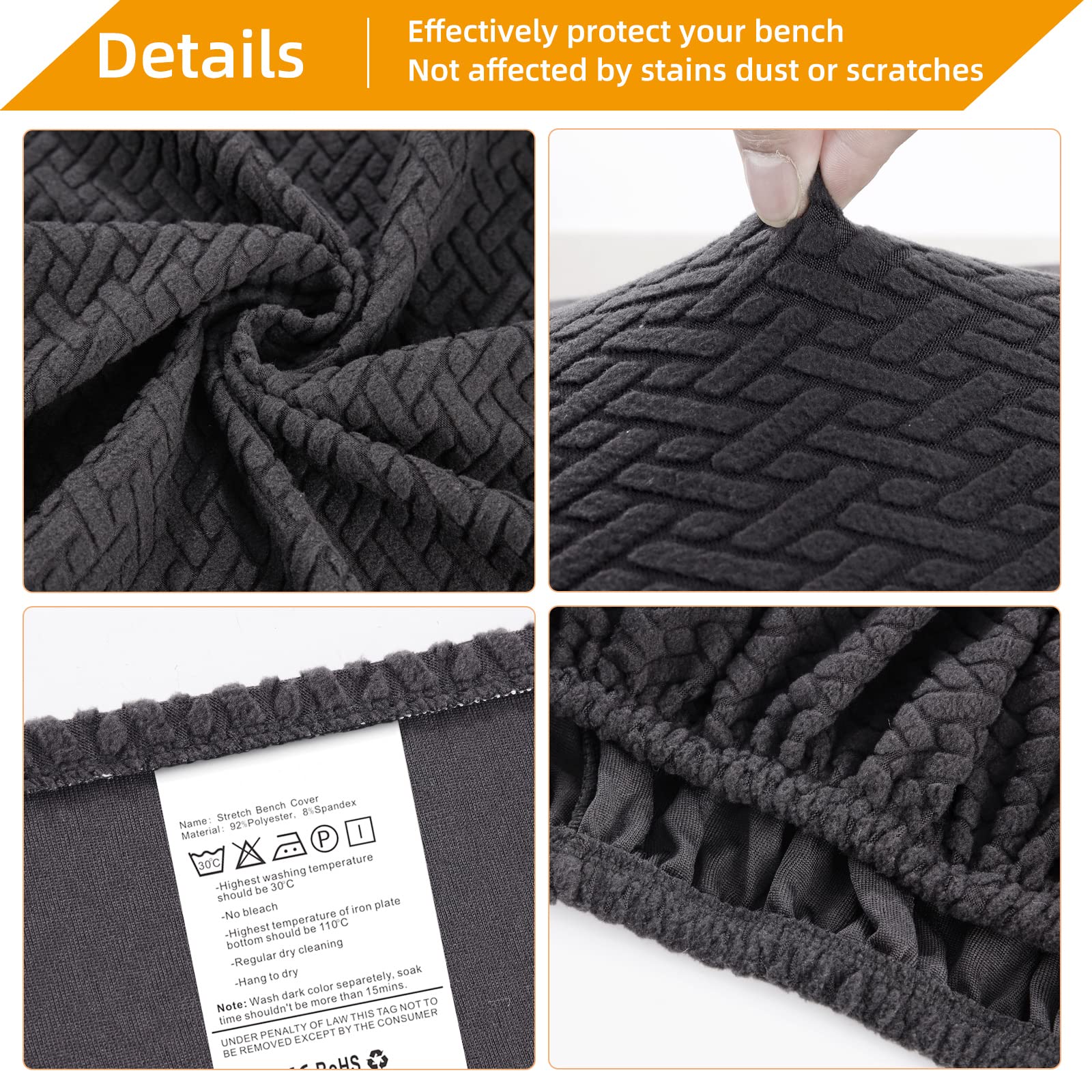 Fuloon Stretch Jacquard Dining Bench Cover - Anti-Dust Removable Bench Slipcover Washable Bench Seat Protector Cover For Living