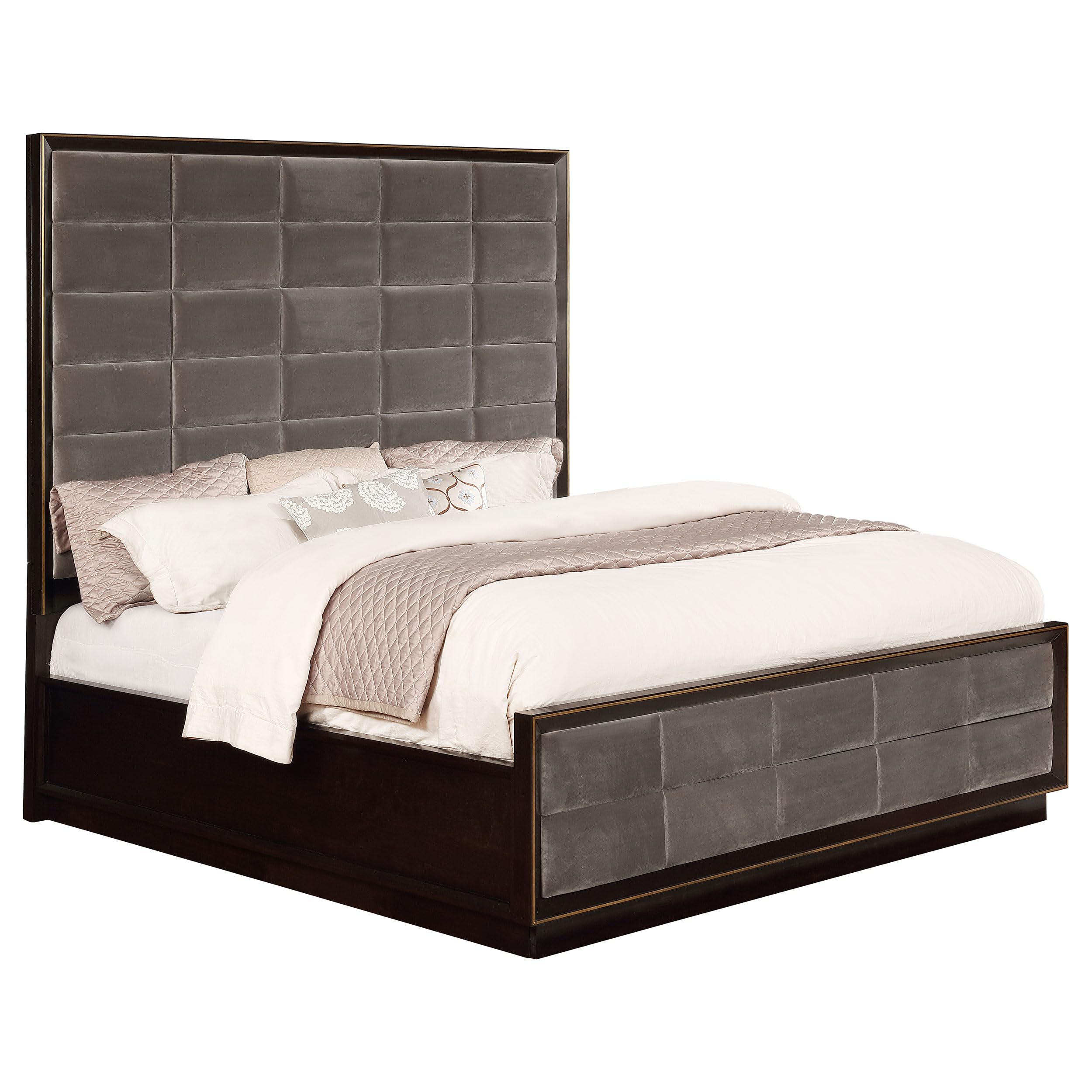 Coaster Home Furnishings Durango Contemporary Velvet Upholstered Eastern King Size Panel Bed Frame 80-inch Headboard Smoked Peppercorn 223261KE
