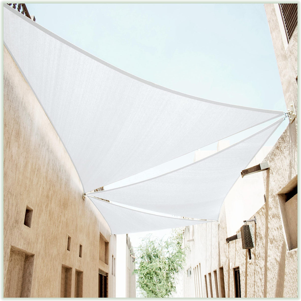 Colourtree 16' X 16' X 16' White Triangle Ctapt16 Sun Shade Sail Canopy Mesh Fabric Uv Block Upf50 - Commercial Heavy Duty - 190