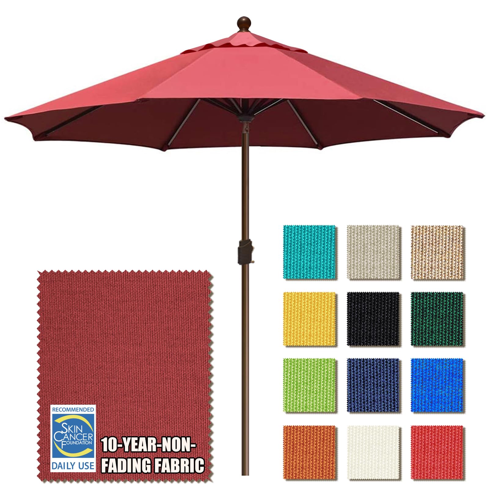 Eliteshade Usa 10-Year-Non-Fading 10Ft Market Umbrella Patio Umbrella Outdoor Table Umbrella With Ventilation, Burgundy