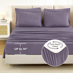 Litanika Queen Comforter Set Grey Purple - 7 Pieces Bed In A Bag Queen Beddding Comforter Sets, Solid Lightweight Bed Set With C