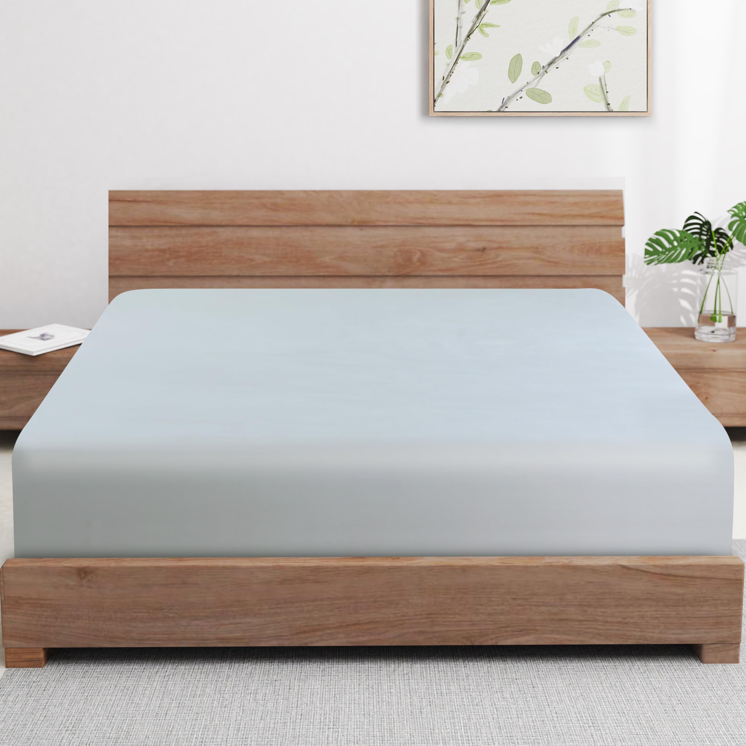 Bamboo Viscose Cooling Fitted Sheet King Size Only, 400 Thread Count, 16'' Deep Pocket Cooling Bottom Sheets For Hot Sleeper, Si