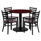 Flash Furniture 36'' Round Mahogany Laminate Table Set With 4 Ladder Back Metal Chairs - Mahogany Wood Seat