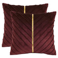 Tosleo Burgundy Velvet Throw Pillow Covers 24X24 Inch Pack Of 2 With Gold Leather Decorative Couch Pillow Cover Luxury Modern Pi