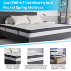 Flash Furniture Roxbury King Size Tufted Upholstered Platform Bed In Black Fabric With 10 Inch Certipur-Us Certified Pocket Spring Mattress