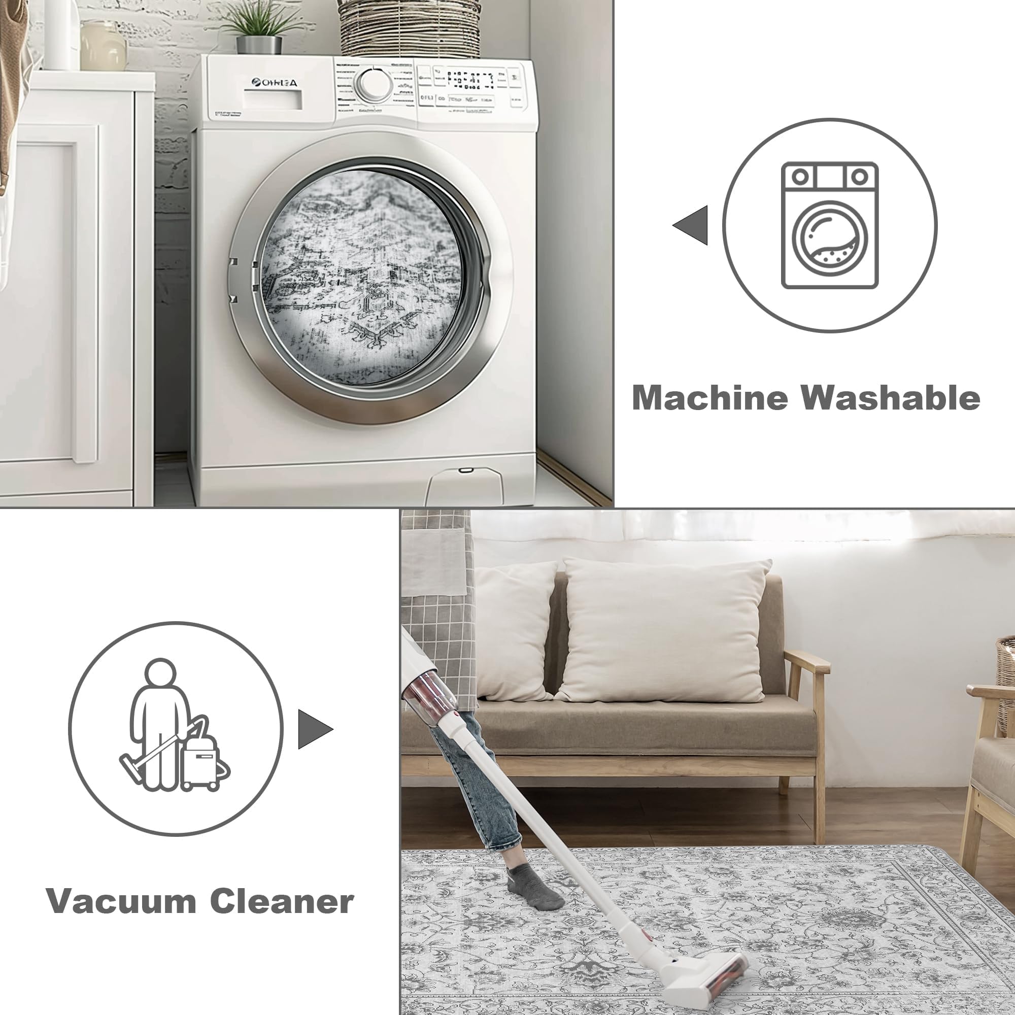 Area Rugs 8X10 Living Room - Machine Washable Rug Large Floor Carpet For Bedroom Dining Room Home