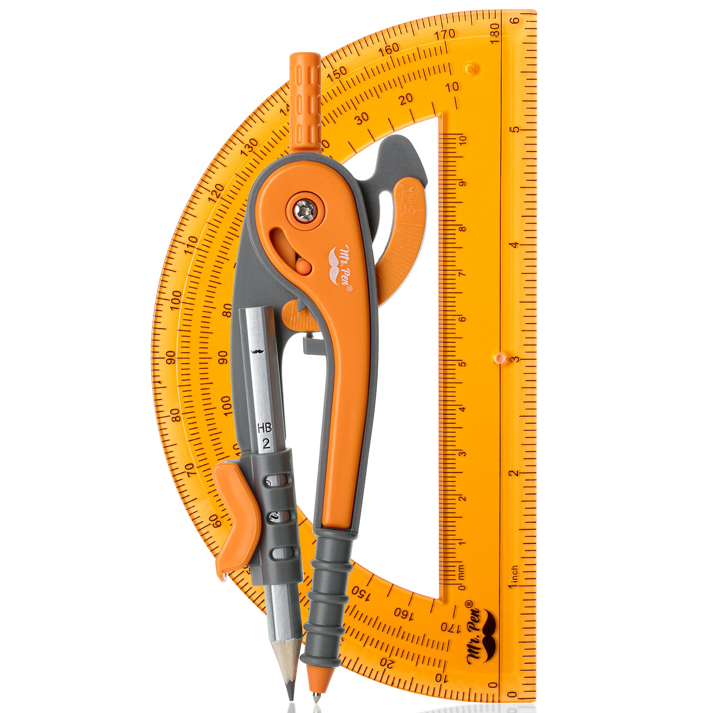 Mr. Pen- Compass And Protractor Set, Dark Orange, Compass Geometry Tool, Protractor And Compass Set, Compass Drawing Tool, Drawi