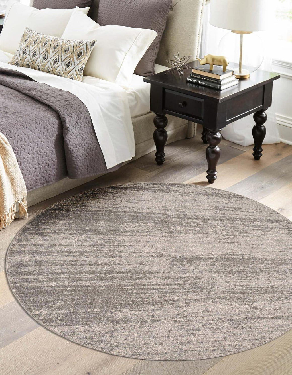 Unique Loom Del Mar Collection Area Rug - Lucille (4' 1'' Round, Gray/ Ivory)