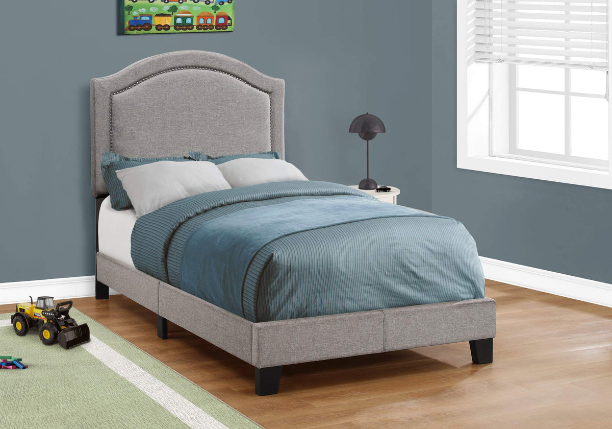 HomeRoots 51.5' Solid Wood, Linen, MDF, and Foam Twin Size Bed with a Chrome Trim