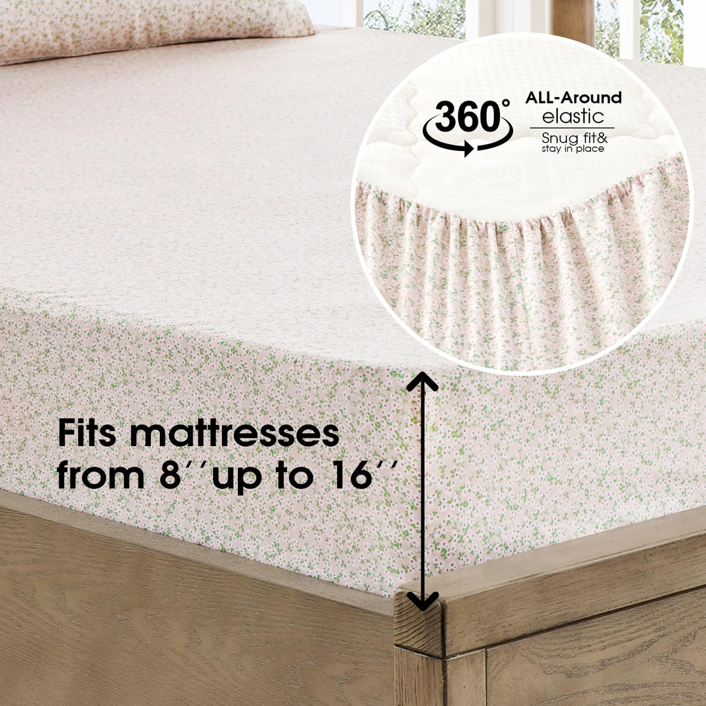 Freshculture Floral Bed Sheets - Ultra Soft Twin Sheets Set - Brushed Microfiber Pink Floral Sheets - Deep Pockets Up To 16'' -