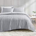 Bourina Embroidery Quilt Set 3-Piece Oversized Queen Quilt Set Pre-Washed Microfiber Ultra Soft Lightweight Star Embroidery Beds