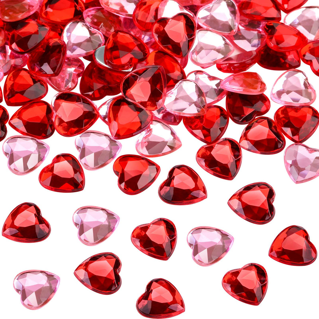 Red/Pink Acrylic Heart for Valentines Day, Wedding Heart Table Scatter Decoration, Flat Back Heart Rhinestones, 0.5 Inch (400 Pi