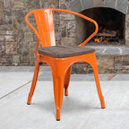 Flash Furniture Orange Metal Chair With Wood Seat And Arms