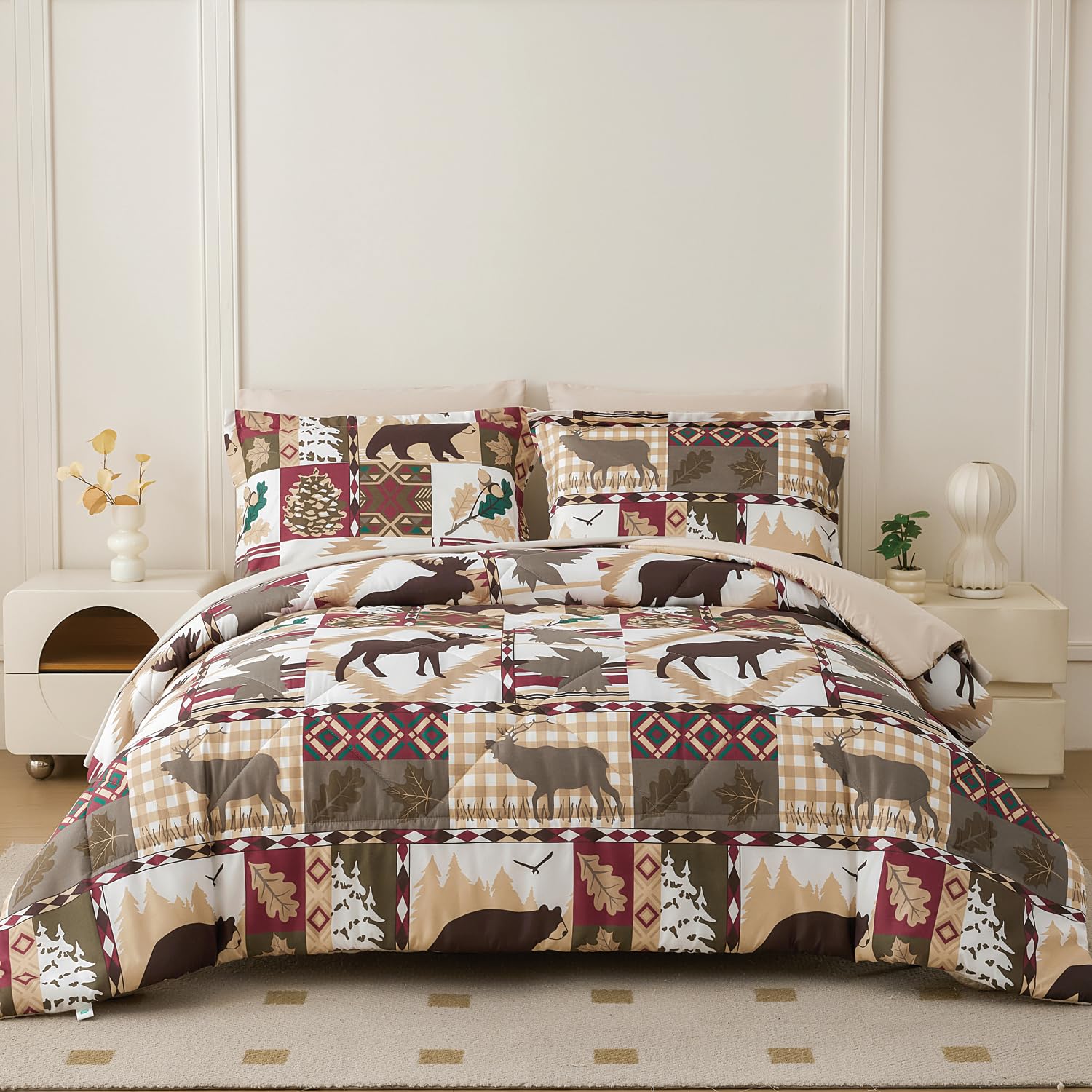 Smuge Lodge Moose Comforters Queen Size Set  7 Pieces Lightweight Bed In A Bag Bear Rustic Cabin Country Comforter Sets Queen B