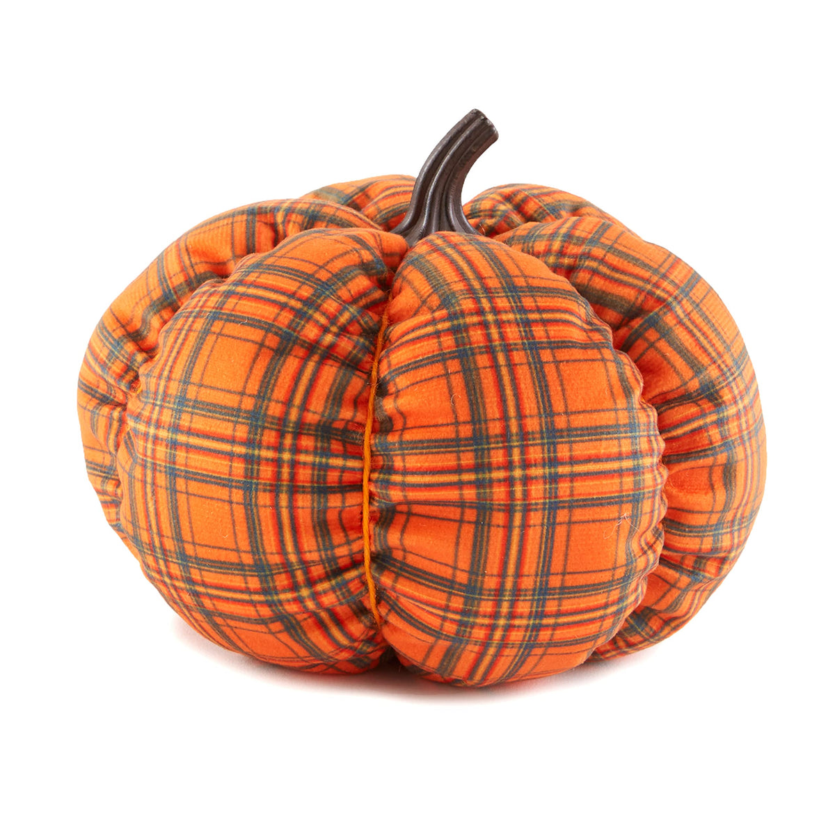 Decorative Harvest Plush Pumpkins - Orange Plaid Medium