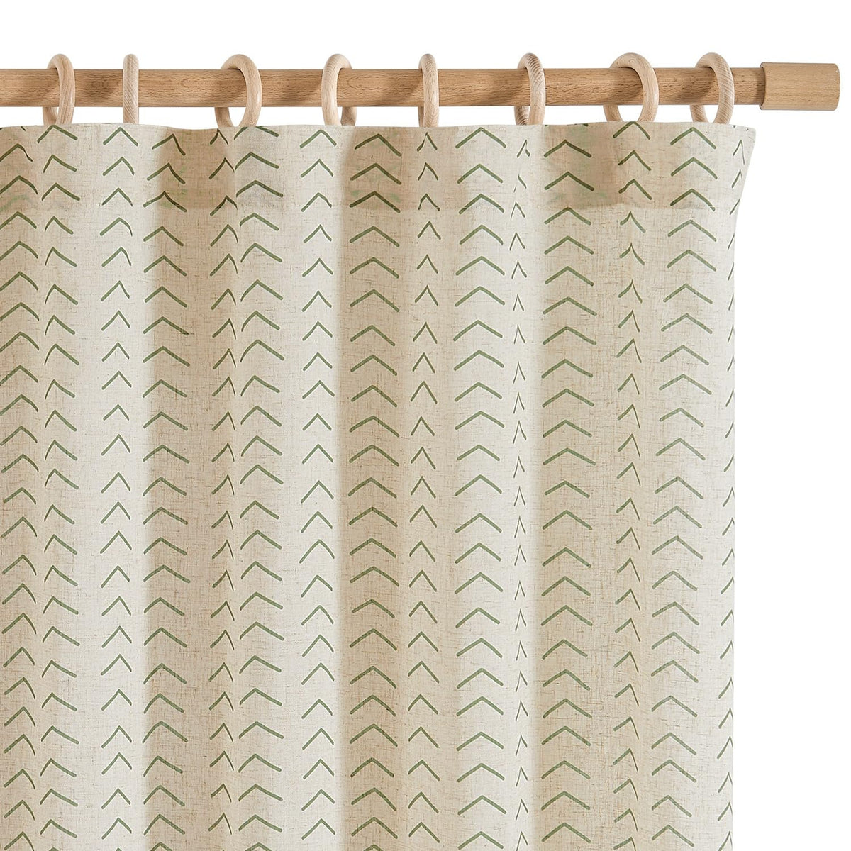 Jinchan Printed Linen Curtains, 96 Inches Long 2 Panels Boho Curtains For Living Room, Green Flax Linen Farmhouse Herringbone Cu