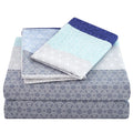 Jsd Blue Striped Sheet Set Queen Size, 4 Piece Soft Printed Microfiber Sheet Set Extra Deep Pocket