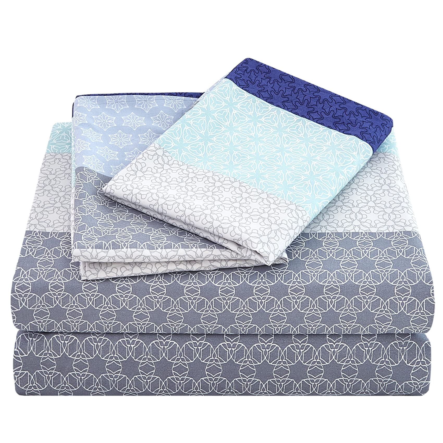 Jsd Striped Sheet Set Full Size, 4 Piece Soft Printed Microfiber Sheet Set Extra Deep Pocket