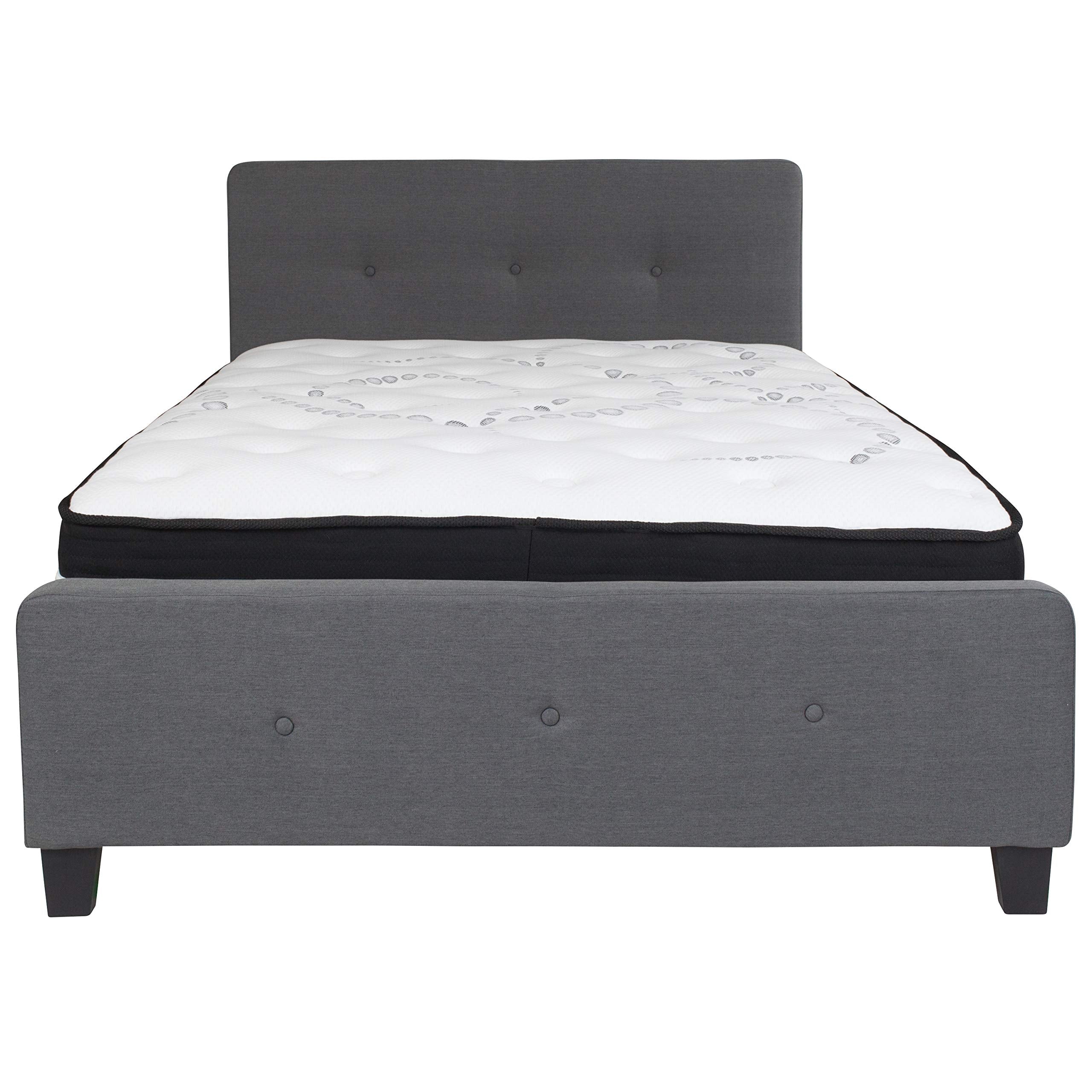 Flash Furniture Tribeca Full Size Tufted Upholstered Platform Bed in Dark Gray Fabric with Pocket Spring Mattress