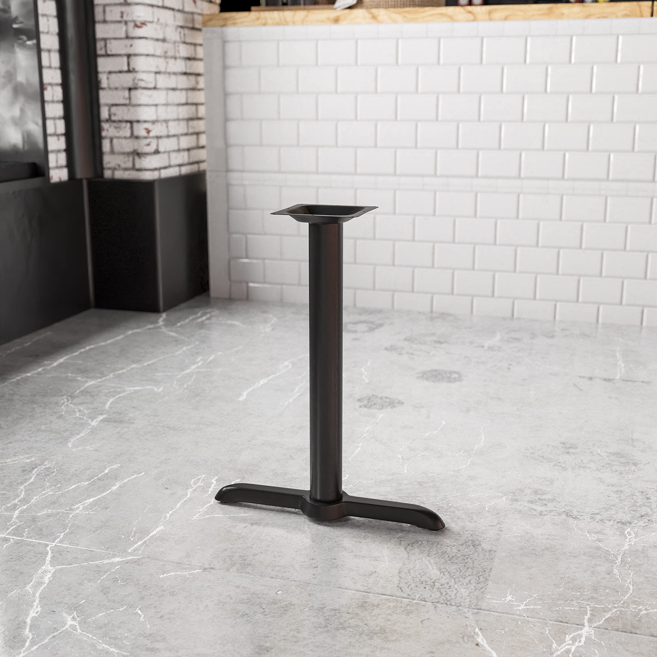 Flash Furniture 5&quot; x 22&quot; Restaurant Table T-Base with 3&quot; Diameter Table Height Column, Commercial T-Base Cast Iron Restaurant Table Base, Black