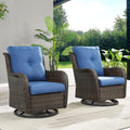Hummuh Outdoor Swivel Rocker Wicker Patio Chairs Set Of 2, Rattan Rocking Chair Furniture Set(Brown,Blue)
