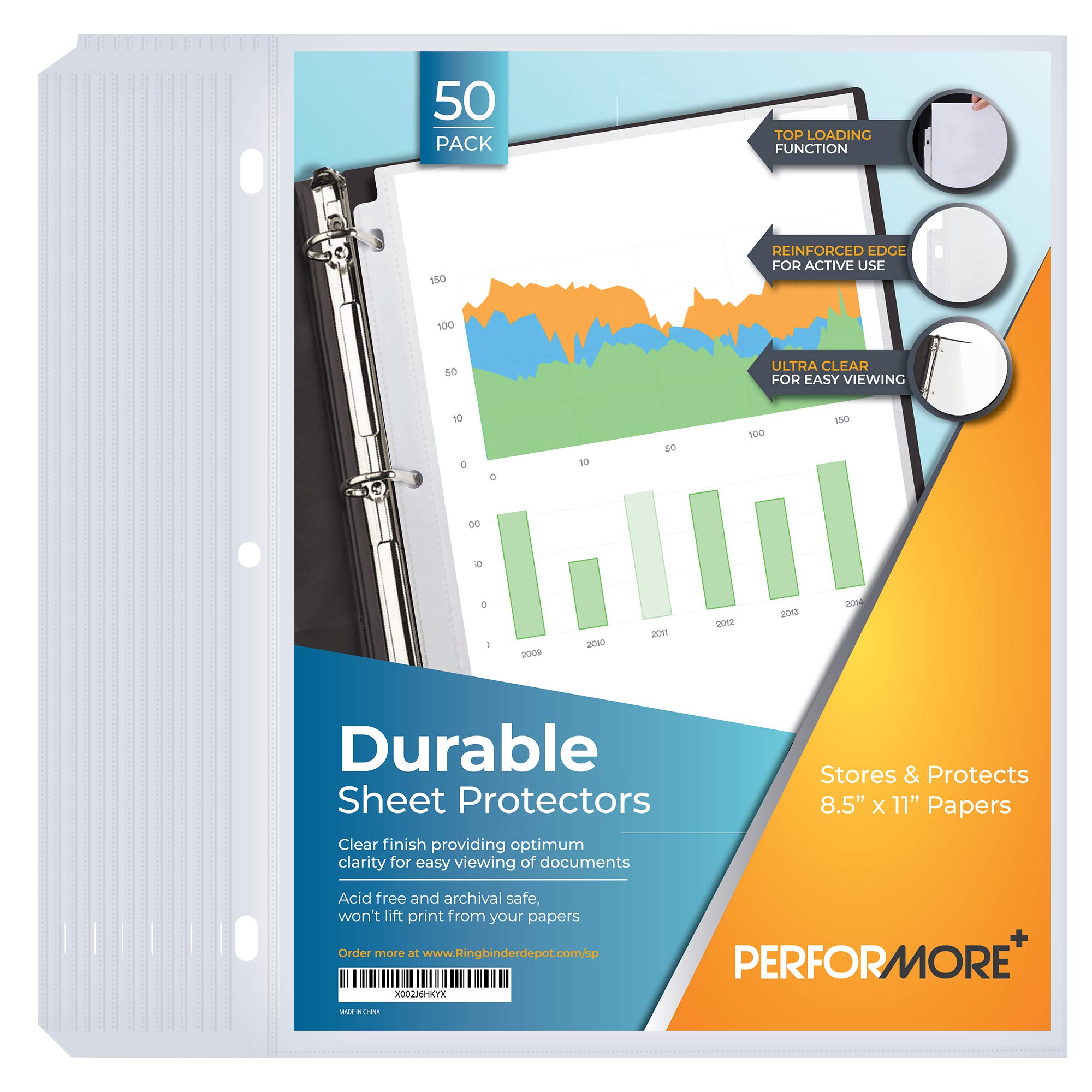 Performore 50 Sheet Protectors, Durable Clear Page 8.5 X 11 Inch For 3 Ring Binder, Plastic Sheet Sleeves, Durable Top Loading P
