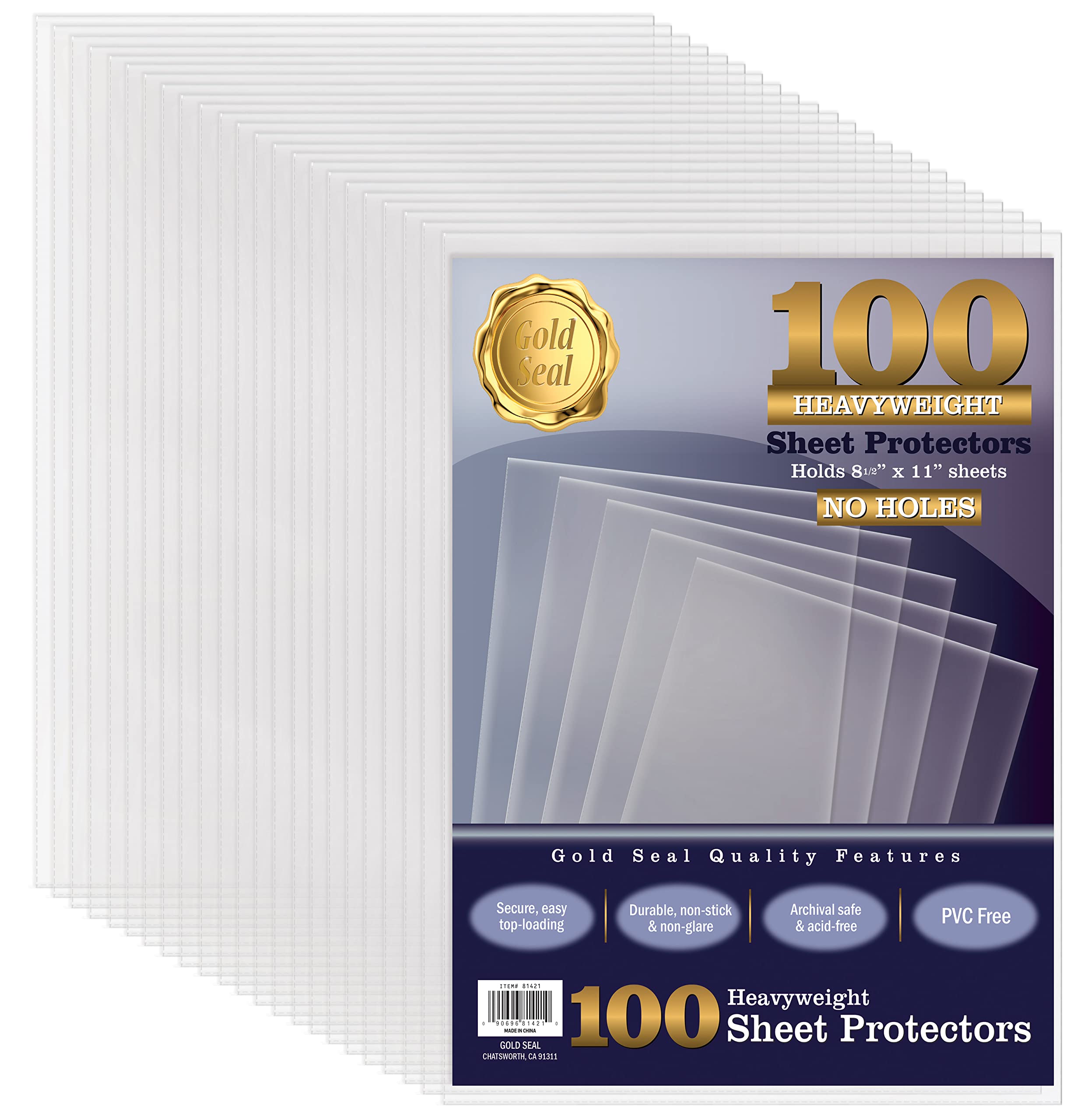 Gold Seal No Holes Sheet Protectors, Bulk Pack, Letter Size (8.5 X 11 Inch), Heavyweight Clear View Sheet Protectors, Top Loadin