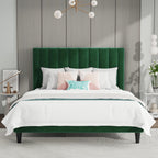 Sha Cerlin Queen Bed Frame/Velvet Upholstered Platform Bed Frame With Headboard/Strong Wood Slats Support/Mattress Foundation/No Box Spring Needed - Green