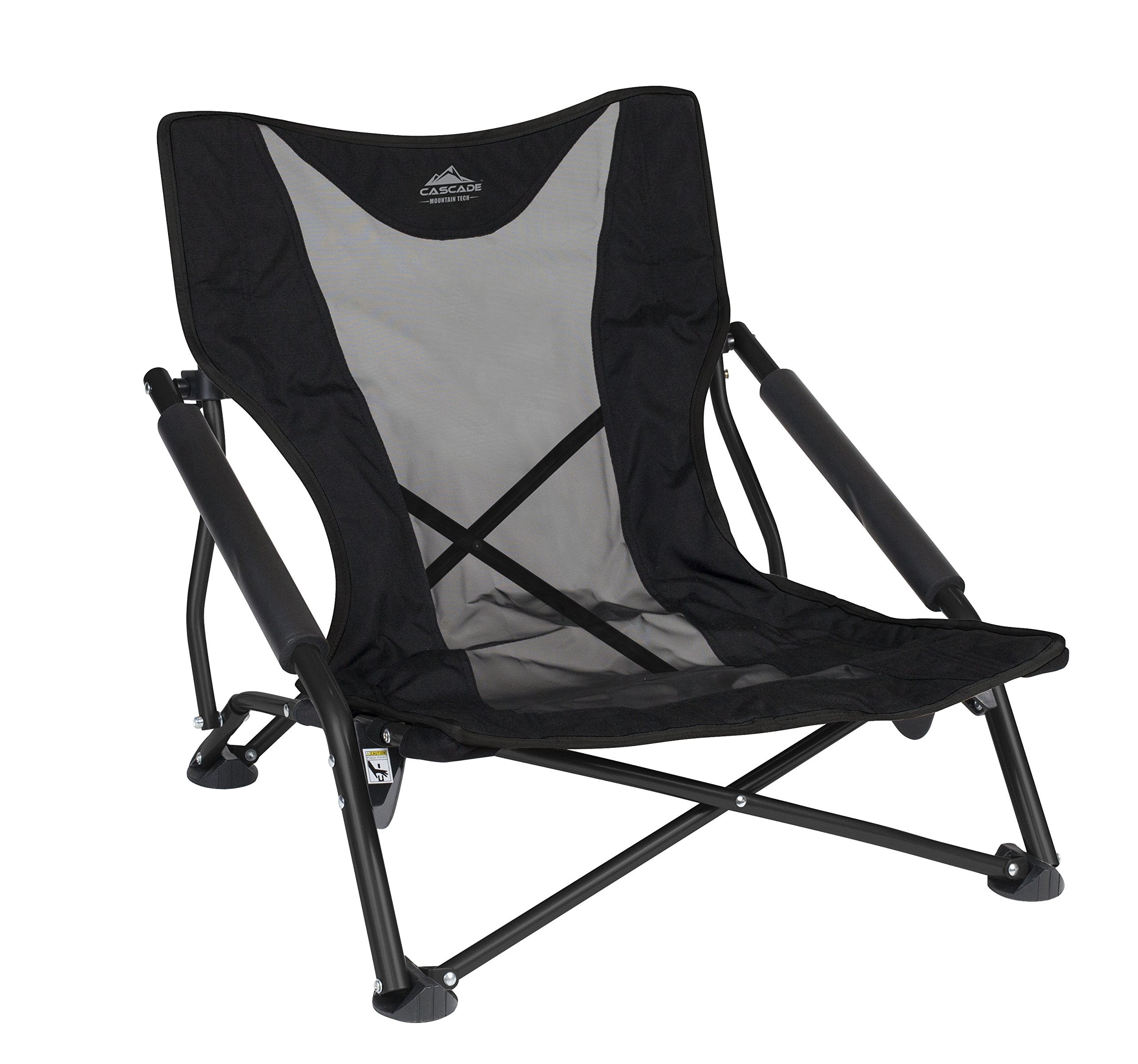 Cascade Mountain Tech Camping Chair - Low Profile Folding Chair For Camping, Beach, Picnic, Barbeques, Sporting Event With Carry Bag , Black