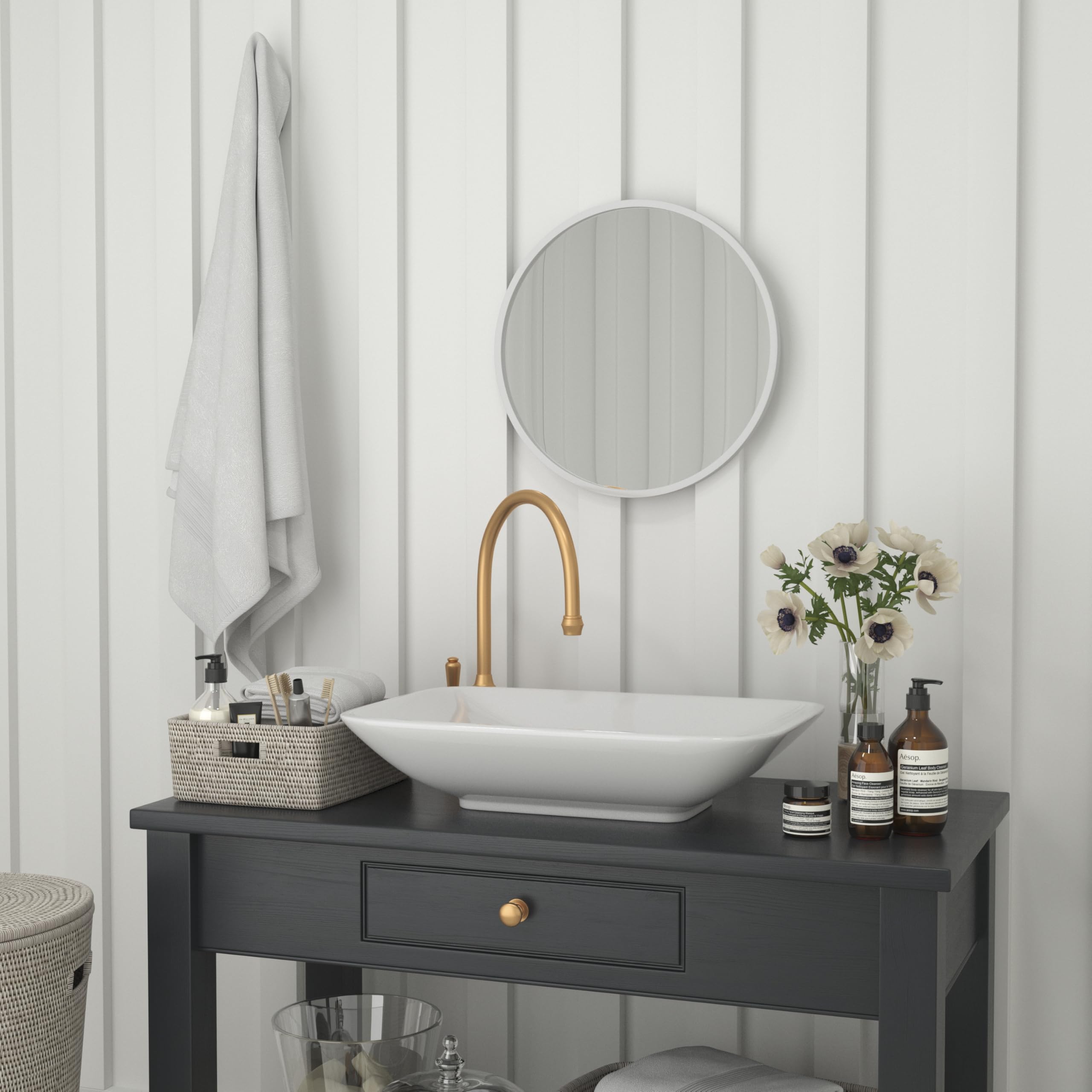 Flash Furniture Julianne Large Round Wall Mirror - Silver Circle Accent Mirror - 20' Vanity Mirror - For Bathroom, Vanity, Entryway, Dining Room, & Living Room