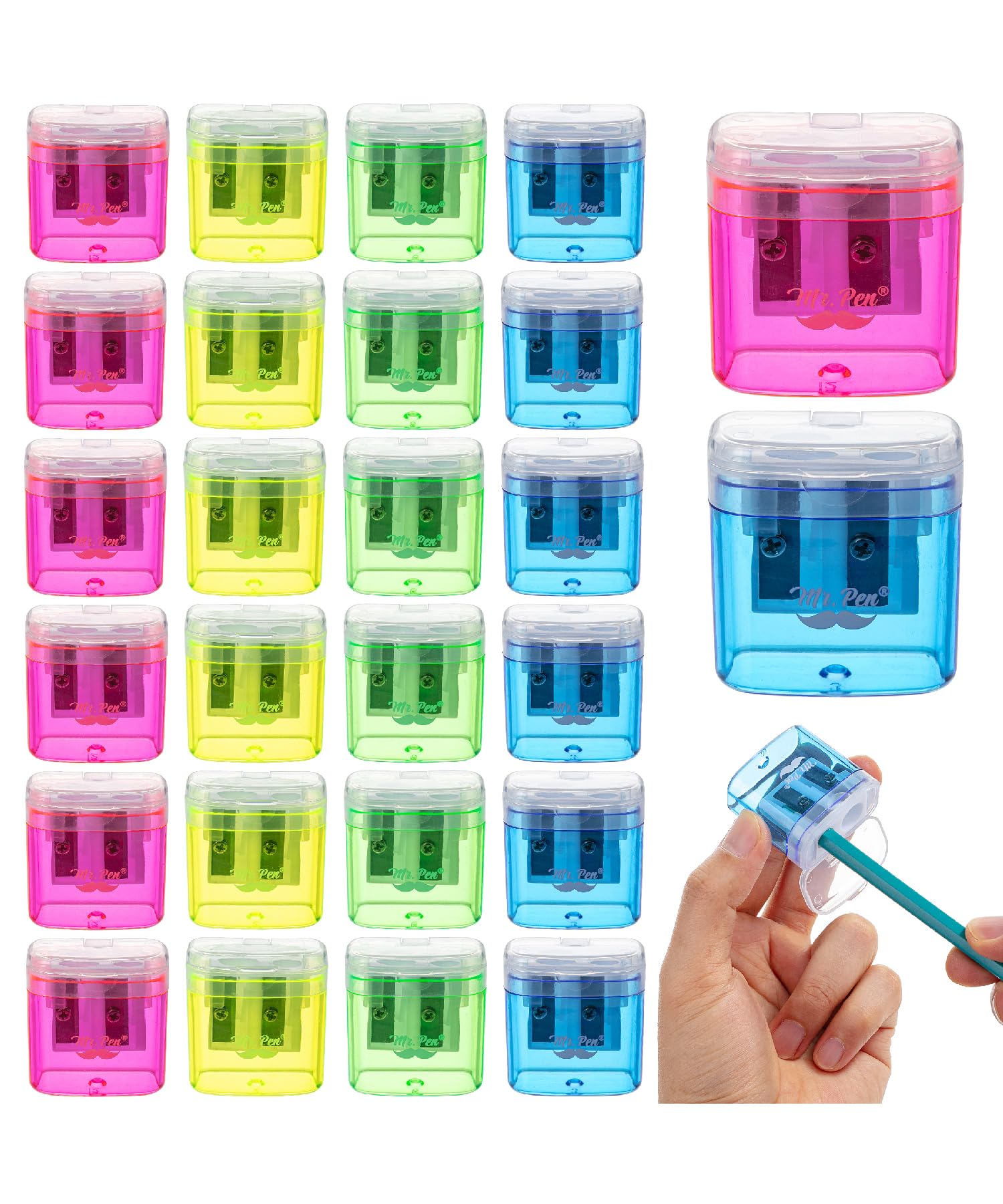 Mr. Pen- Pencil Sharpeners Manual, 24 Pack, Dual Hole, Colorful Pencil Sharpeners Handheld Pencil Sharpener, Colored Pencil Shar