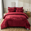 Fredsure Distressed Velvet Comforter Set, 5 Pieces Burgundy Red Queen, Distressed Velvet Face And Brushed Microfiber Reverse