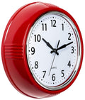 Bernhard Products Retro Wall Clock 9.5 Inch Red Kitchen 50s Vintage Design Round Silent Non Ticking Battery Operated Quality Qu