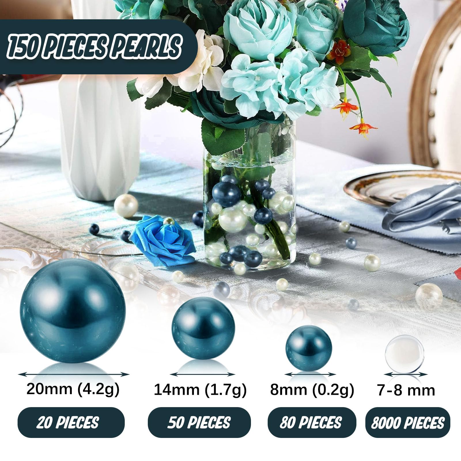 Navy Blue Floating Pearls | 150Pcs Navy Blue Pearls Bead For Centerpieces Vases, Navy Blue No Hole Beads | 8/14/20 Mm Floating B
