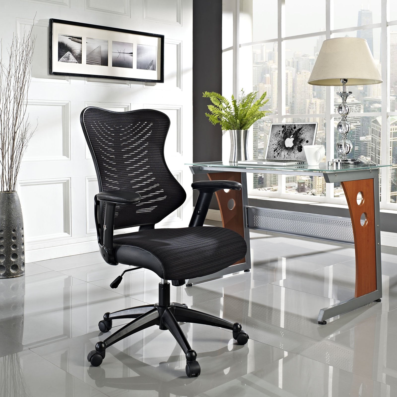 Modway EEI-209-BLK Clutch Ergonomic Mesh Computer Desk Office Chair in Black