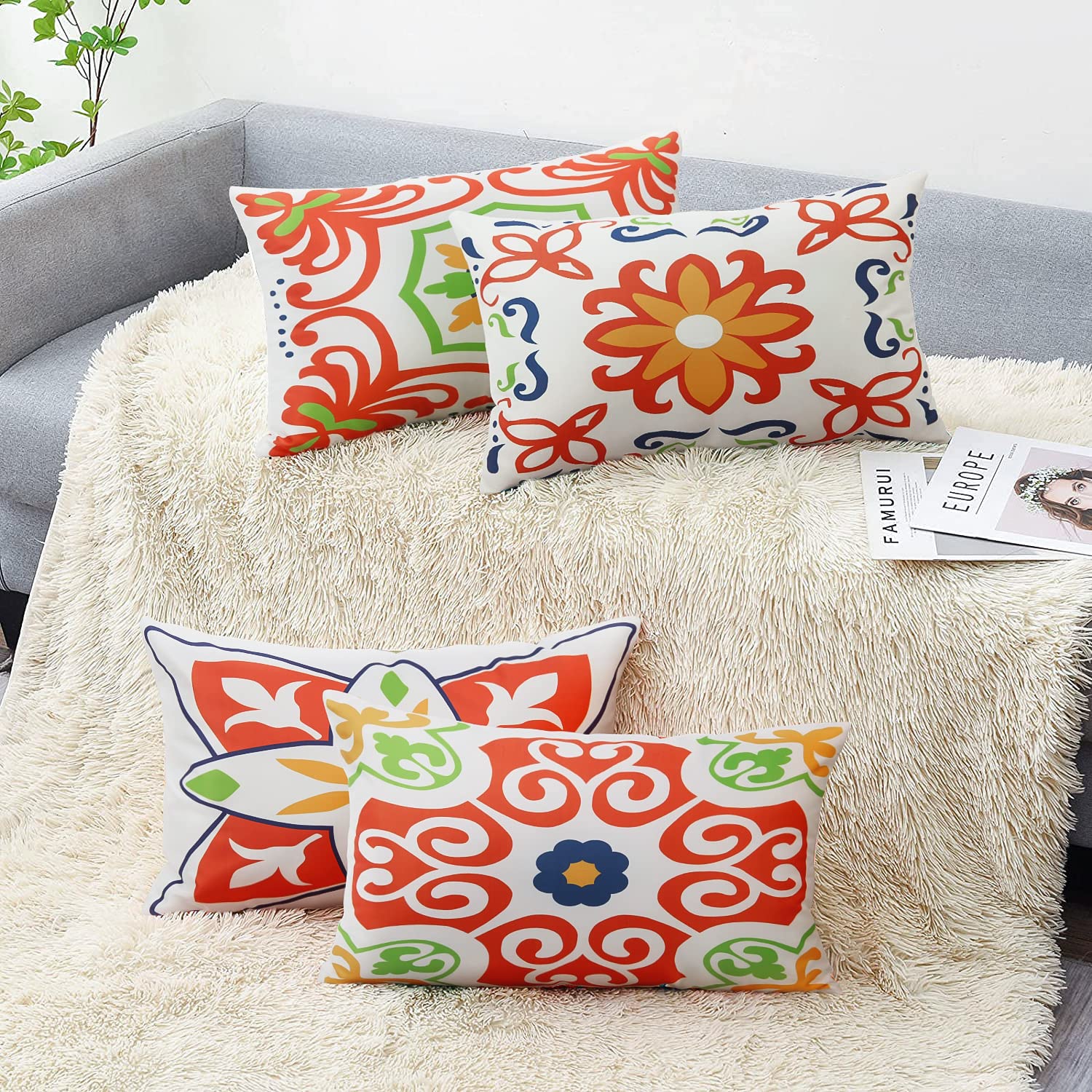 Pyonic Outdoor Waterproof Throw Pillow Covers For Patio Furniture Decorative Boho Pillow Covers 12X20 Floral Printed For Patio T