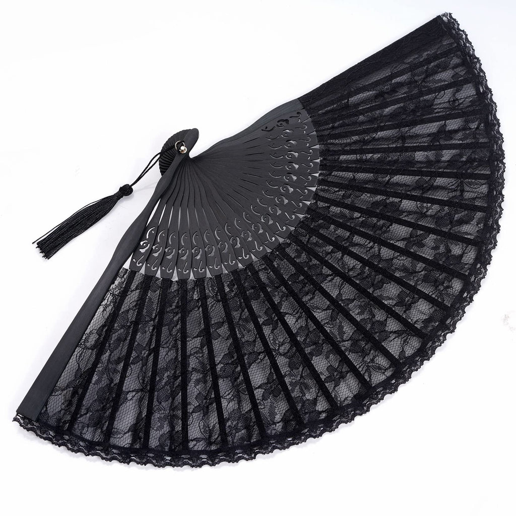 Choyaxo Lace Handheld Chinese Folding Fan Bamboo Silk Folding Fan For Women Wedding Decoration Dancing Party,Pink